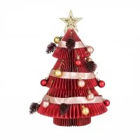 Jingle Jollys 47cm Paper Christmas Tree Red Foldable Honeycomb Tabletop DIY Decoration Set