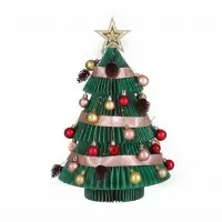 Jingle Jollys Paper Christmas Tree 61cm Green Foldable Honeycomb Decor Set with Star Topper for Tabletop Display