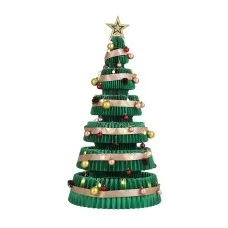 Jingle Jollys 111cm Paper Christmas Tree with LED Lights Decorations and Star Topper Green