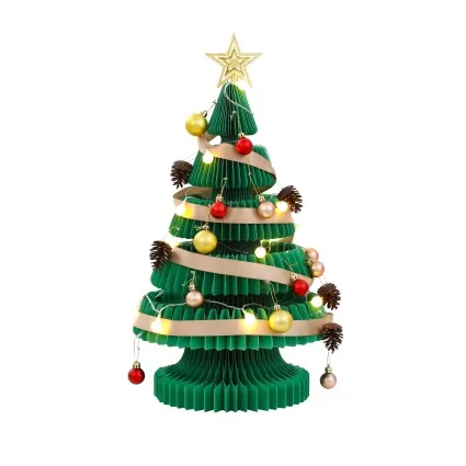 Jingle Jollys 62cm 3D Paper Christmas Tree with LED Lights, Decorations and Star Topper Green