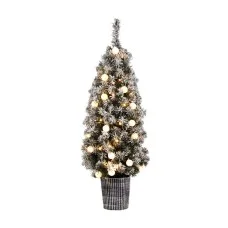Jingle Jollys 1.2M Potted Snowy Christmas Tree with 80 Warm White LED Lights, PVC Tips, Sturdy Base, Easy Setup