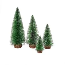 Jingle Jollys Mini Christmas Tree Set 4 Piece Frosted Green PVC Needles Wooden Base Holiday Table Decor