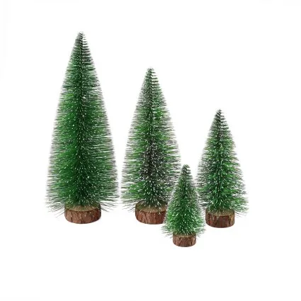 Jingle Jollys Mini Christmas Tree Set 4 Piece Frosted Green PVC Needles Wooden Base Holiday Table Decor
