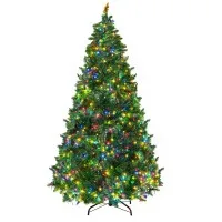 Jingle Jollys 7FT Pre-lit Christmas Tree - 8 Light Modes, Multicolour LEDs, 1000 PVC Tips, Metal Stand, Easy Setup