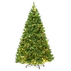 Jingle Jollys 8FT Pre-lit Green Christmas Tree with 1488 LED Lights, Premium PVC Tips, & Sturdy Metal Stand