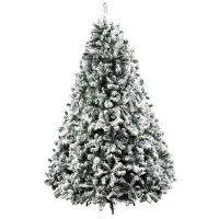 Jingle Jollys 2.4M Snow-Flocked Christmas Tree, 1500 PVC Tips, Lifelike Bushy Branches, Sturdy Metal Stand