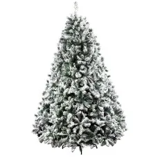 Jingle Jollys 2.4M Snow-Flocked Christmas Tree, 1500 PVC Tips, Lifelike Bushy Branches, Sturdy Metal Stand