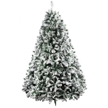 Jingle Jollys 2.4M Snow-Flocked Christmas Tree, 1500 PVC Tips, Lifelike Bushy Branches, Sturdy Metal Stand