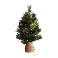 Jingle Jollys 60cm Mini Christmas Tree with 50 Warm White LED Lights, 8 Light Modes and Linen Base
