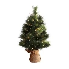 Jingle Jollys 60cm Mini Christmas Tree with 50 Warm White LED Lights, 8 Light Modes and Linen Base