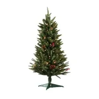 Jingle Jollys 90cm Mini Christmas Tree with LED Lights, Sturdy Metal Base, Non-Toxic, Easy Assembly, Party Decor