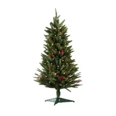 Jingle Jollys 90cm Mini Christmas Tree with LED Lights, Sturdy Metal Base, Non-Toxic, Easy Assembly, Party Decor