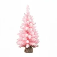Jingle Jollys 60cm Flocked Pink Tabletop Christmas Tree with 70 Tips and Linen-Wrapped Pot Pre-Assembled