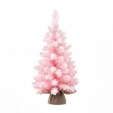 Jingle Jollys 60cm Flocked Pink Tabletop Christmas Tree with 70 Tips and Linen-Wrapped Pot Pre-Assembled