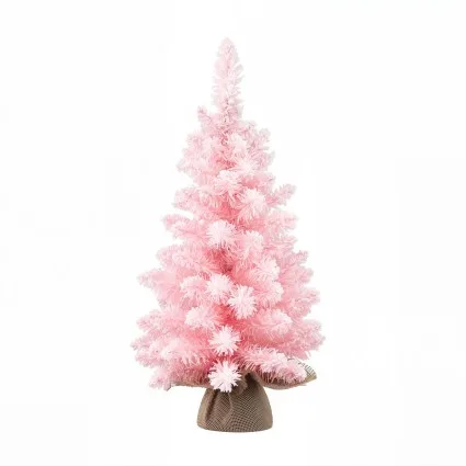 Jingle Jollys 60cm Flocked Pink Tabletop Christmas Tree with 70 Tips and Linen-Wrapped Pot Pre-Assembled