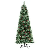 Jingle Jollys 180cm LED Christmas Tree with Red Berries, 200 Warm Lights, Pine PVC, Metal Stand - Easy Assembly