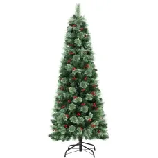 Jingle Jollys 180cm LED Christmas Tree with Red Berries, 200 Warm Lights, Pine PVC, Metal Stand - Easy Assembly