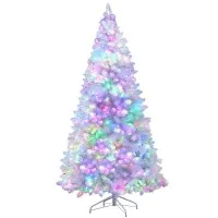 Jingle Jollys 2.1m White Christmas Tree RGB LED Lights Remote, 1310 PVC Tips, Metal Stand, Easy Assembly