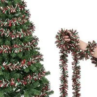 Jingle Jollys 20m Christmas Tinsel Garland 10cm 6-Layer PET Red Green Silver Festive Decoration for Trees