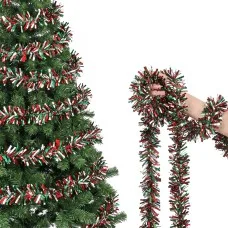 Jingle Jollys 20m Christmas Tinsel Garland 10cm 6-Layer PET Red Green Silver Festive Decoration for Trees