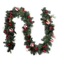 Jingle Jollys 2.7m Christmas Garland – Lush Greenery with Red Berries, Pine Cones & Baubles for Indoor/Outdoor Decor