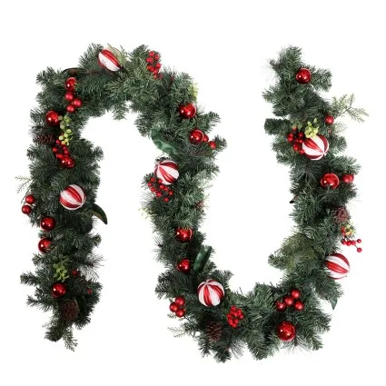 Jingle Jollys 2.7m Christmas Garland – Lush Greenery with Red Berries, Pine Cones & Baubles for Indoor/Outdoor Decor