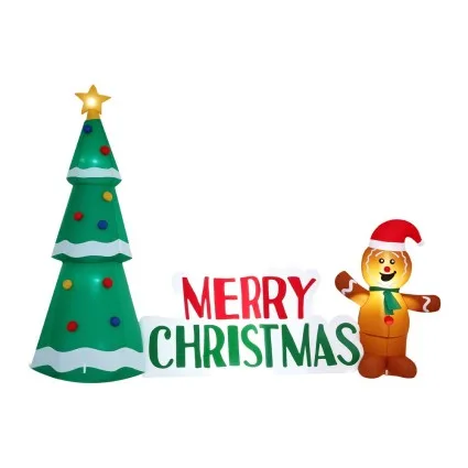 Jingle Jollys 2.4m Christmas Inflatable Gingerbread Man and Tree with LED Lights, 190T Polyester, Indoor Outdoor Decor