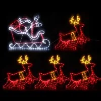Jingle Jollys 806 LED Christmas Lights Reindeer Sleigh - Multi-Coloured, Weatherproof, 8 Modes, 5m Cable, Indoor/Outdoor