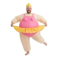 Inflatable Ballerina Costume Adult Funny Fat Suit with Built-In Fan Pink One Size 160–180cm Fancy Dress
