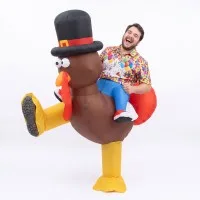 Inflatable Ride On Turkey Costume Adult One Size Brown with Fan USB Power Option Fits Adults 160-200cm
