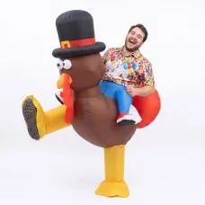 Inflatable Ride On Turkey Costume Adult One Size Brown with Fan USB Power Option Fits Adults 160-200cm