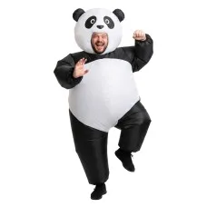 Inflatable Panda Costume Adult Party Outfit One Size Black White 160-180cm Built-In Fan Lightweight Polyester