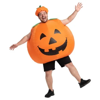 Inflatable Pumpkin Halloween Fancy Dress Costume Adult One Size 160-180cm Orange with Built-In Fan and Hat
