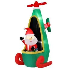 Jingle Jollys 2.55M LED Santa in Helicopter Christmas Inflatable, 190T Polyester, Outdoor Holiday Decoration