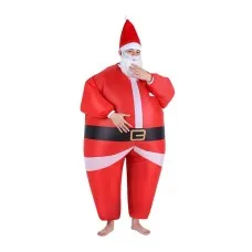 Inflatable Santa Claus Costume for Adults - Water-Resistant Polyester, Portable Fan, Red Xmas Party Suit