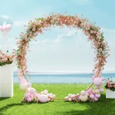 2M Round Metal Backdrop Stand for Weddings, Parties, Flower or Balloon Display, Gold or White, Easy Setup, Stable Frame