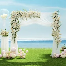 2M Backdrop Stand: Elegant Metal Frame for Wedding, Party, Flower & Balloon Decor - Easy Setup, White & Gold