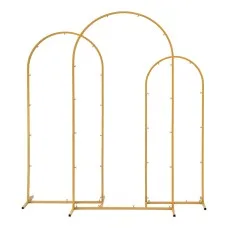 Wedding Arch Backdrop Stand Set of 3 Gold Metal Frames for Balloons, Florals and Party Décor