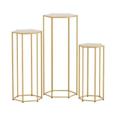 Gold Hexagon Wedding Backdrop Stand Set 3-Piece Metal Pedestals for Weddings Parties Photoshoots Events
