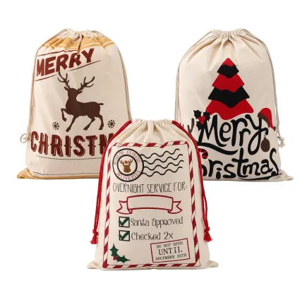 Jingle Jollys 3 Pack Christmas Santa Sacks 70 x 50cm Reusable Personalised Canvas Gift Storage Bags Multicolour