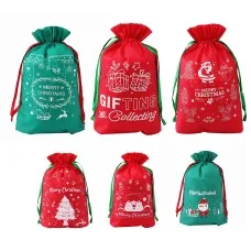 Jingle Jollys Christmas Santa Sacks 6 Pack Reusable Drawstring Gift Storage Bags Red and Green 2 Sizes