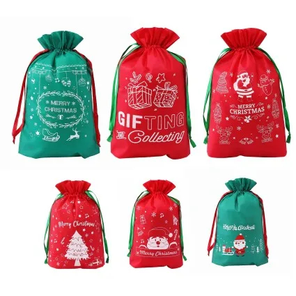 Jingle Jollys Christmas Santa Sacks 6 Pack Reusable Drawstring Gift Storage Bags Red and Green 2 Sizes
