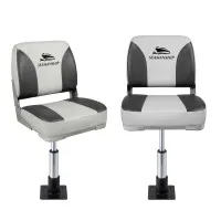 Seamanship 2-Pack Folding Boat Seats with 34–46cm Adjustable Swivel Pedestals 13cm Padding Grey