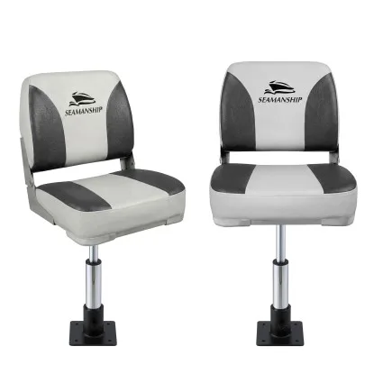 Seamanship 2-Pack Folding Boat Seats with 34–46cm Adjustable Swivel Pedestals 13cm Padding Grey