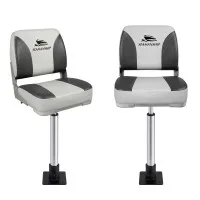 Seamanship 2-Pack Folding Boat Seats with 55–75cm Adjustable Swivel Pedestals 360-Degree Low Back Charcoal