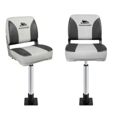 Seamanship 2-Pack Folding Boat Seats with 55–75cm Adjustable Swivel Pedestals 360-Degree Low Back Charcoal