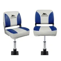 Seamanship 2-Pack Folding Boat Seats with 34–46cm Adjustable Swivel Pedestals, 13cm Padding, Blue and White