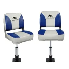 Seamanship 2-Pack Folding Boat Seats with 34–46cm Adjustable Swivel Pedestals, 13cm Padding, Blue and White