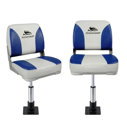 Seamanship 2-Pack Folding Boat Seats with 34–46cm Adjustable Swivel Pedestals, 13cm Padding, Blue and White