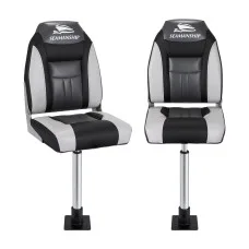 Seamanship 2X Folding Boat Seats with 2 Adjustable 55–75cm Gas Lift Swivel Pedestals High Back Grey Black
